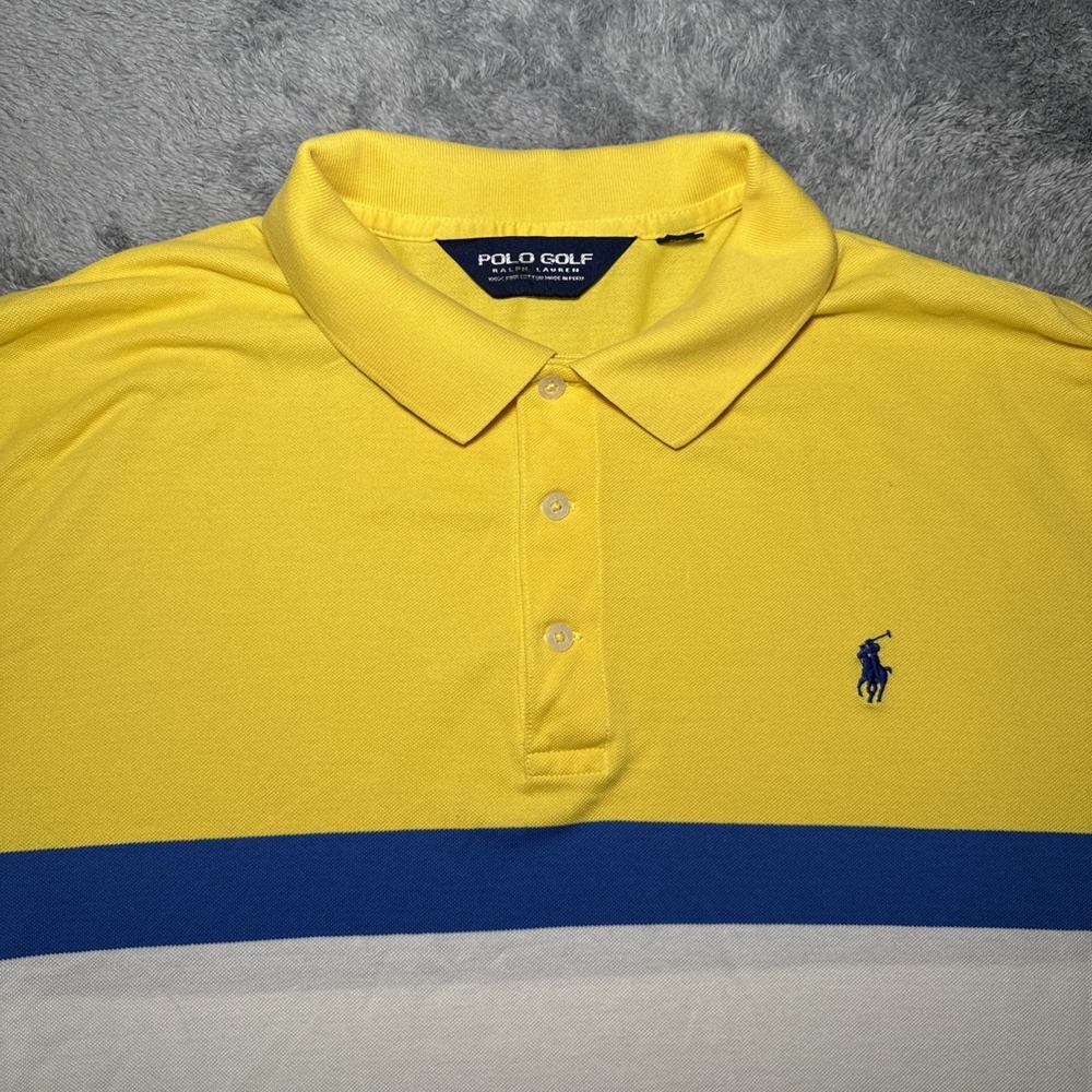VTG Polo Golf Ralph Lauren Men SZ XL Short Sleeve Yellow Polo Shirt Striped